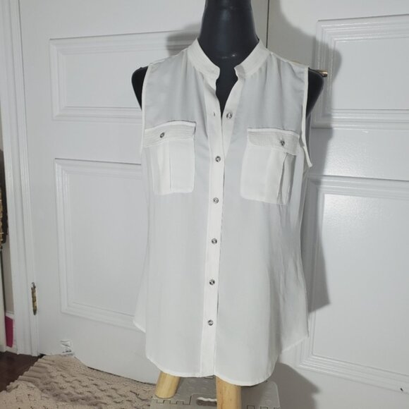 Banana Republic Petite White Sleeveless/Collarless "Safari" Top - Picture 14 of 16